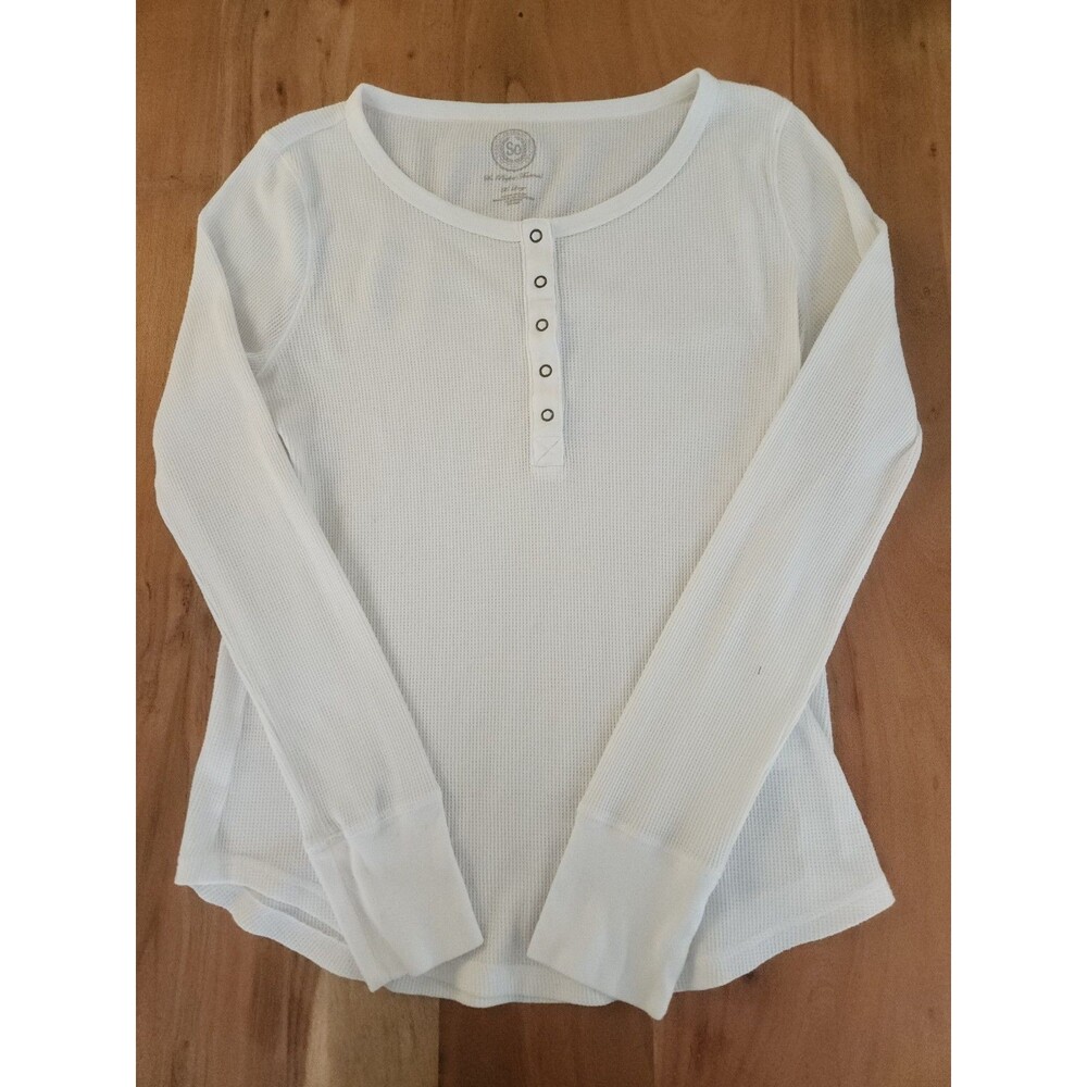 SO White Waffle Knit Henley Thermal Top Size XL Long Sleeve Shirt
